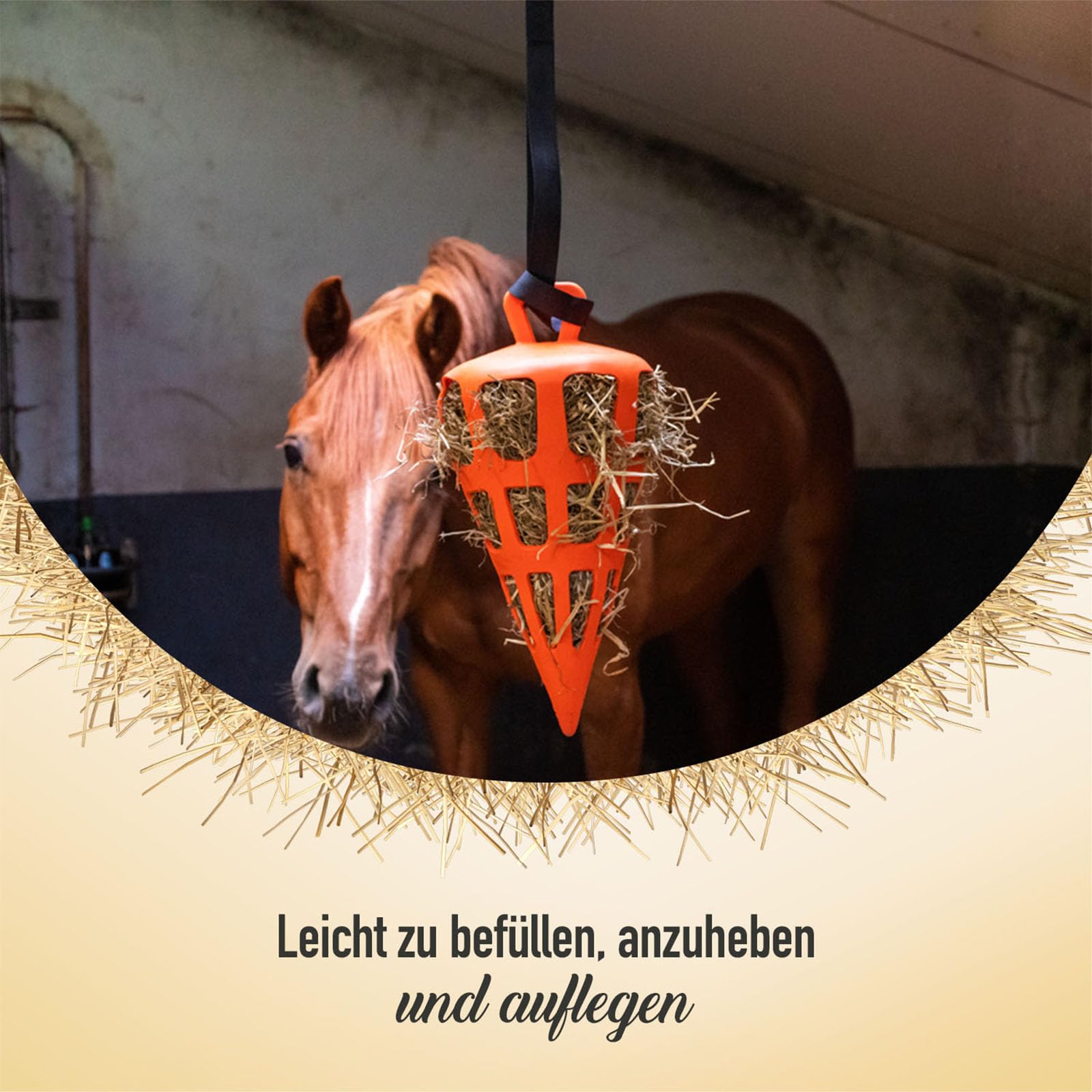 Holland Animal Care Hay Slowfeeder Fun&Flex Wurzel Ø 22 cm - Heunetz für Pferde - Heuraufe Pferd - Geeignet für Weidetiere - Gegen Stallverfall - Bis zu 1 kg Heu - Orange