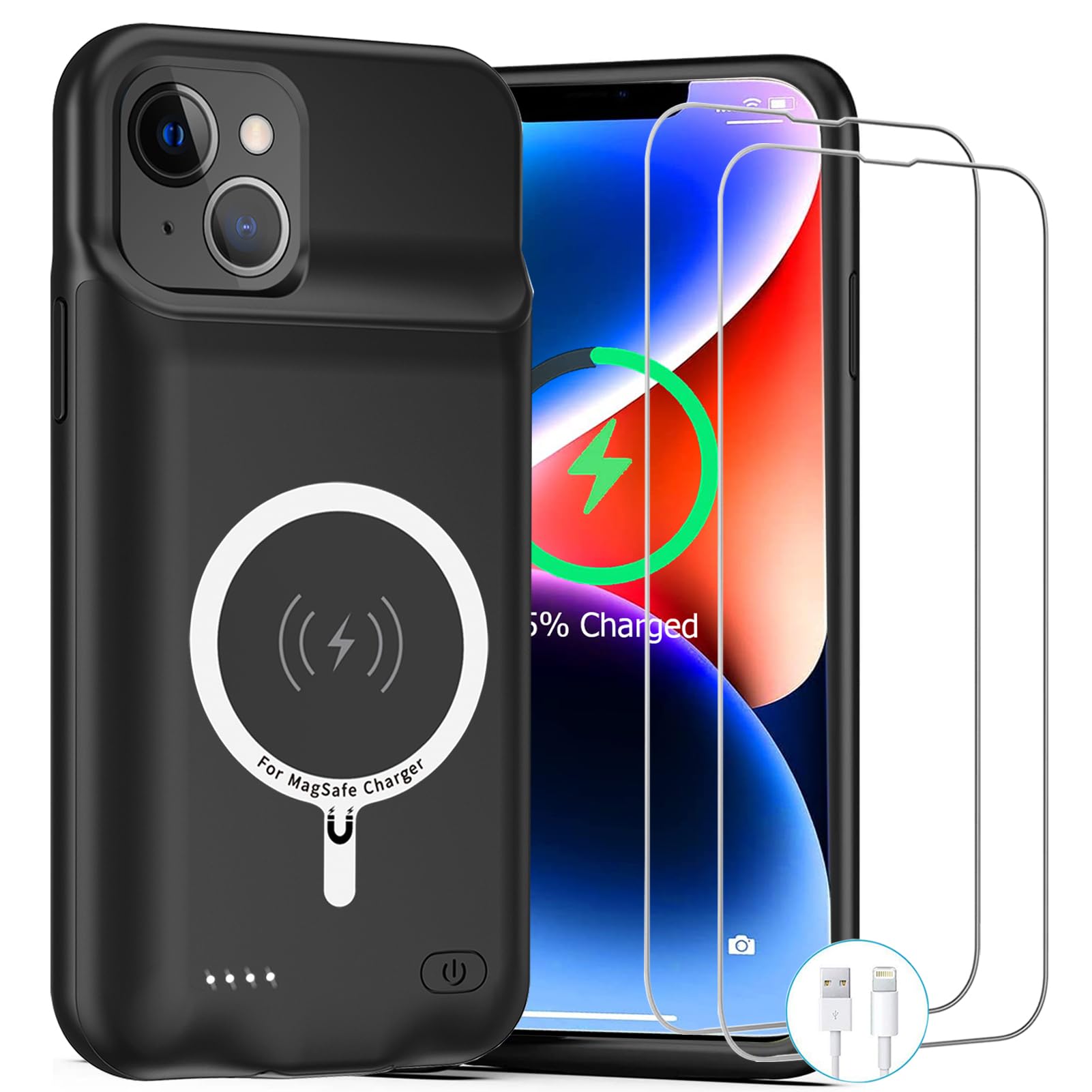 Battery Case for iPhone 14, 2024 Newest 10000mAh Rechargeable Portable Charging Case with Wireless Charging Compatible for iPhone 14 (6.1 inch) with Carplay Extended Battery Pack Charger Case (Black)