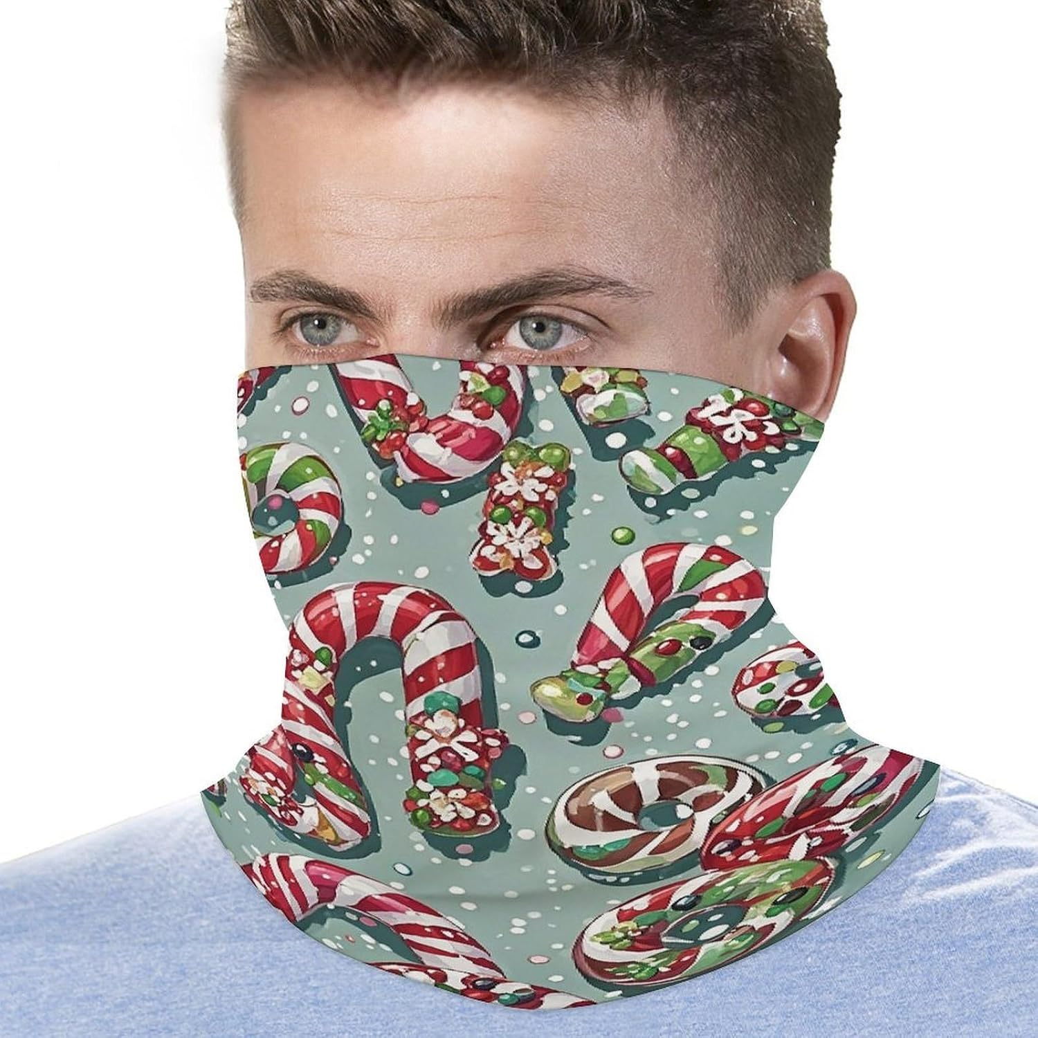 Christmas Candies Neck Gaiter Bandana Windproof Breathable Face Mask Cover Face Cover Cold Weather Gator Scarf Winter Neck Warmer Gaiter Half Balaclava Scarf Mask for Men Women