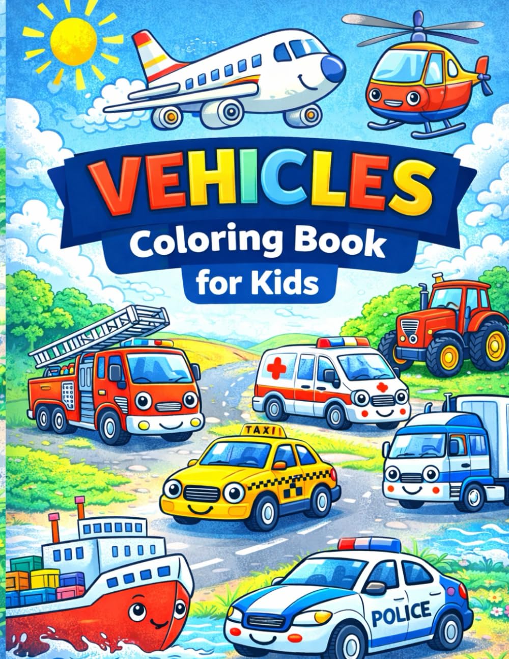 Vehicles Coloring Book for Kids Ages 4–8: Fun and Educational Coloring Pages Featuring Cars, Trucks, Planes, Boats, and More