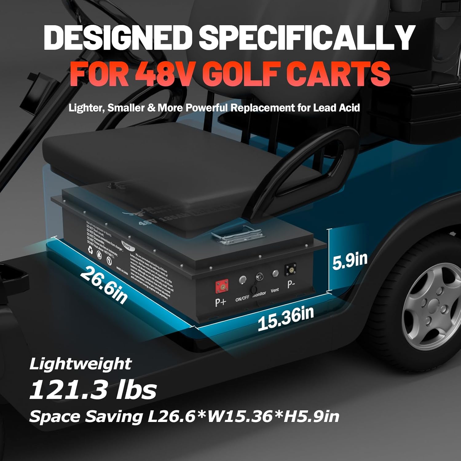48V 135Ah Golf Cart Lithium LiFePO4 Battery with Charger and 200A BMS Grade A Cells Deep Cycle Rechargeable Battery,10000+ Cycles,Perfect for Golf Cart,Off Grid Applications (48V 135Ah-GC-Chr)