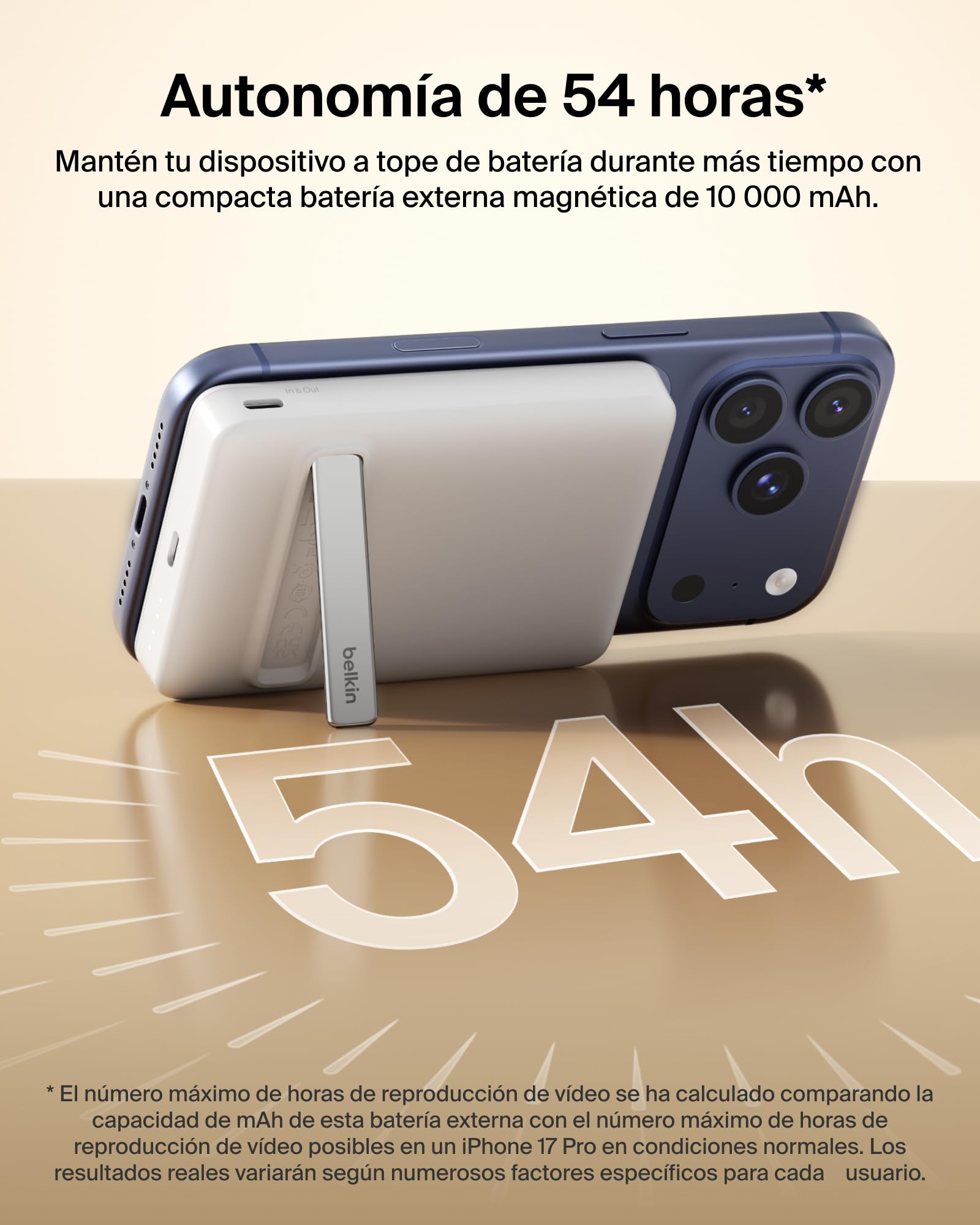 Belkin BoostCharge Batería Externa Magnética Delgada 10000mAh - Blanco | Power Bank con Soporte, Anillo Magnético, 1 Puerto USB-C, Cable Incluido, Autorizada como Equipaje de Mano, Batería Portátil