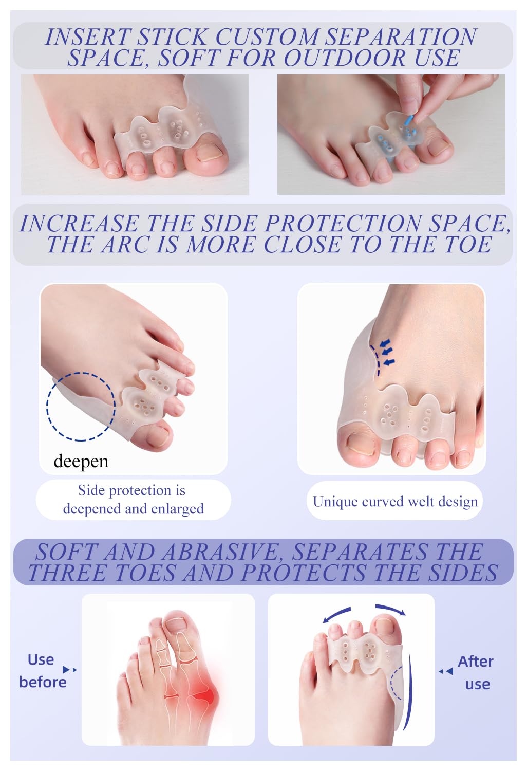 Hewaomm Bunion Corrector Toe Spacers For Kids Man Women, Separators Toe Straighteners For Curled First Three Toes, Spreade Feet Hammer Overlapping