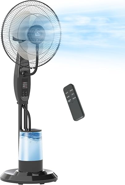 HOMCOM Ventilatore Nebulizzatore con Serbatoio 3.2L, 3 Modalità e 3 Velocità, Ventilatore a Piantana con Oscillazione 70°, Inclinazione 10°, Timer 7.5h, Telecomando, 75W, 120cm - 1