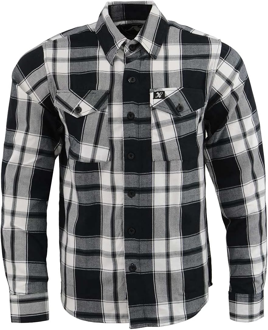 Milwaukee Leather MNG11644 Men's Flannel Plaid Black and White Long Sleeve Cotton Button Down Shirt - Image 3