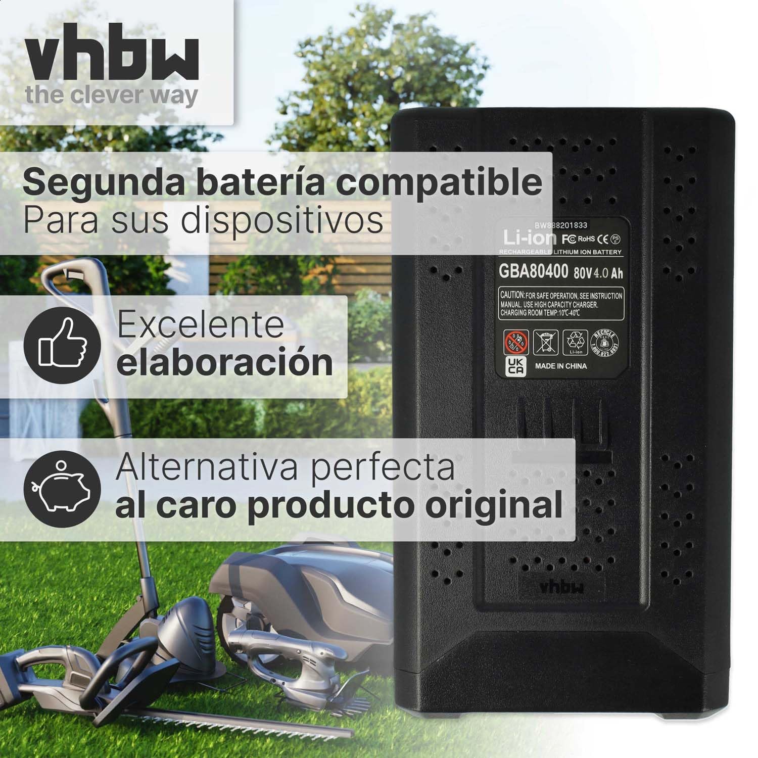 vhbw 1x Batería reemplaza Greenworks 80V MAX, GBA80200, G80B4, G80B2 para Herramientas de jardín 4000mAh 80V Li-Ion