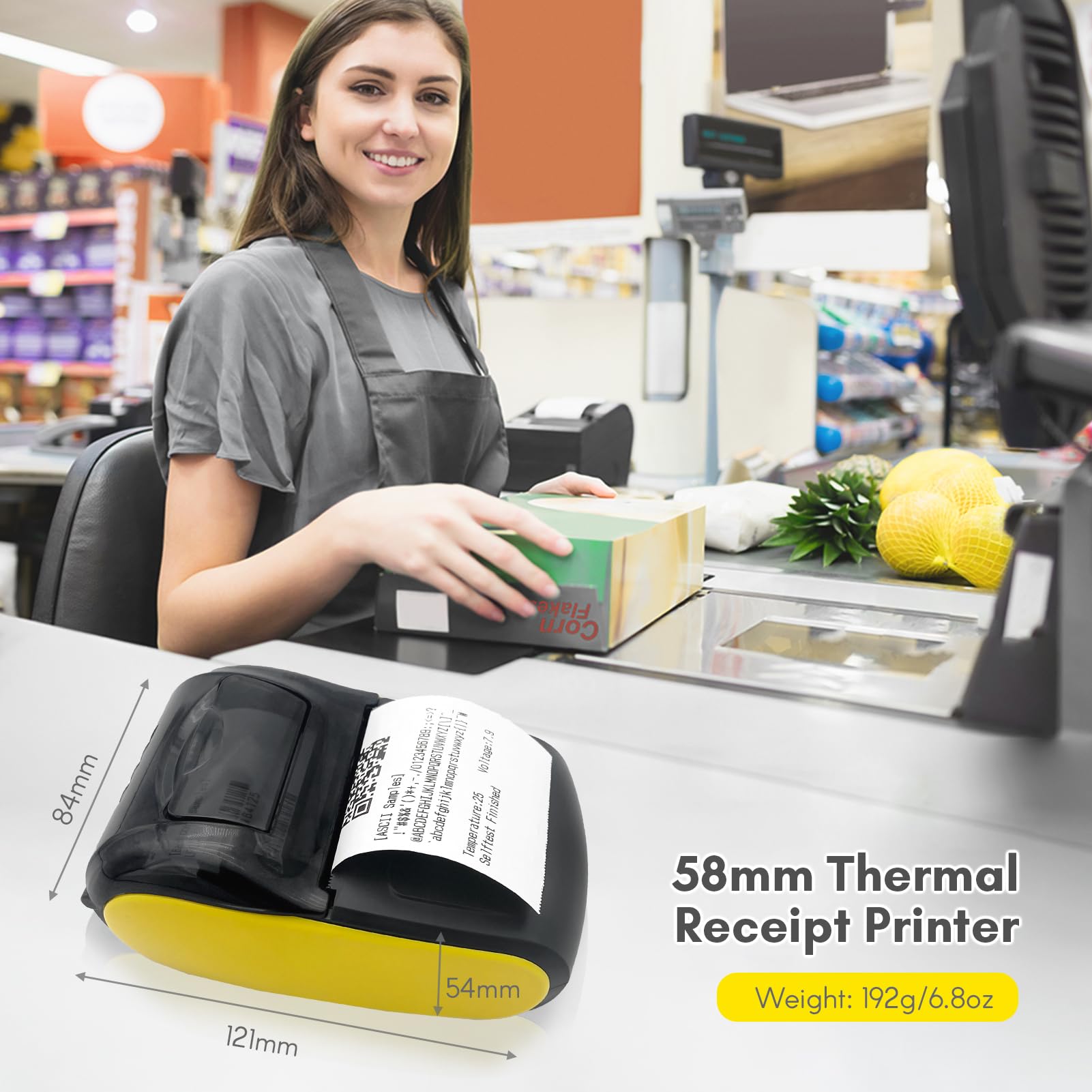 Mini Impresora térmica portátil de 2 Pulgadas, inalámbrica, USB, para Recibos, facturas, Tickets, con 2 Rollos de Papel de 57 mm, Compatible con iOS, Android y Windows para restaur