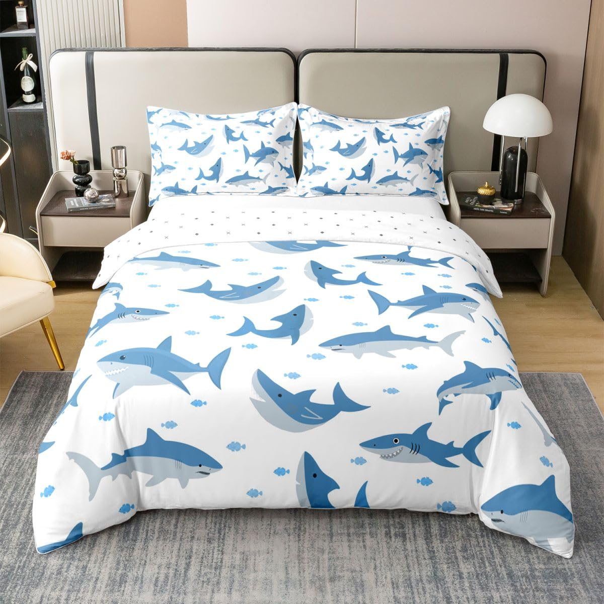 Housse de couette requin 200x200 cm en coton pour transformer la chambre d'enfant