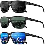 QALLY Men\'s Polarized Retro Sports Sunglasses with UV400 Protection, Black/Dark Green/Dark Blue