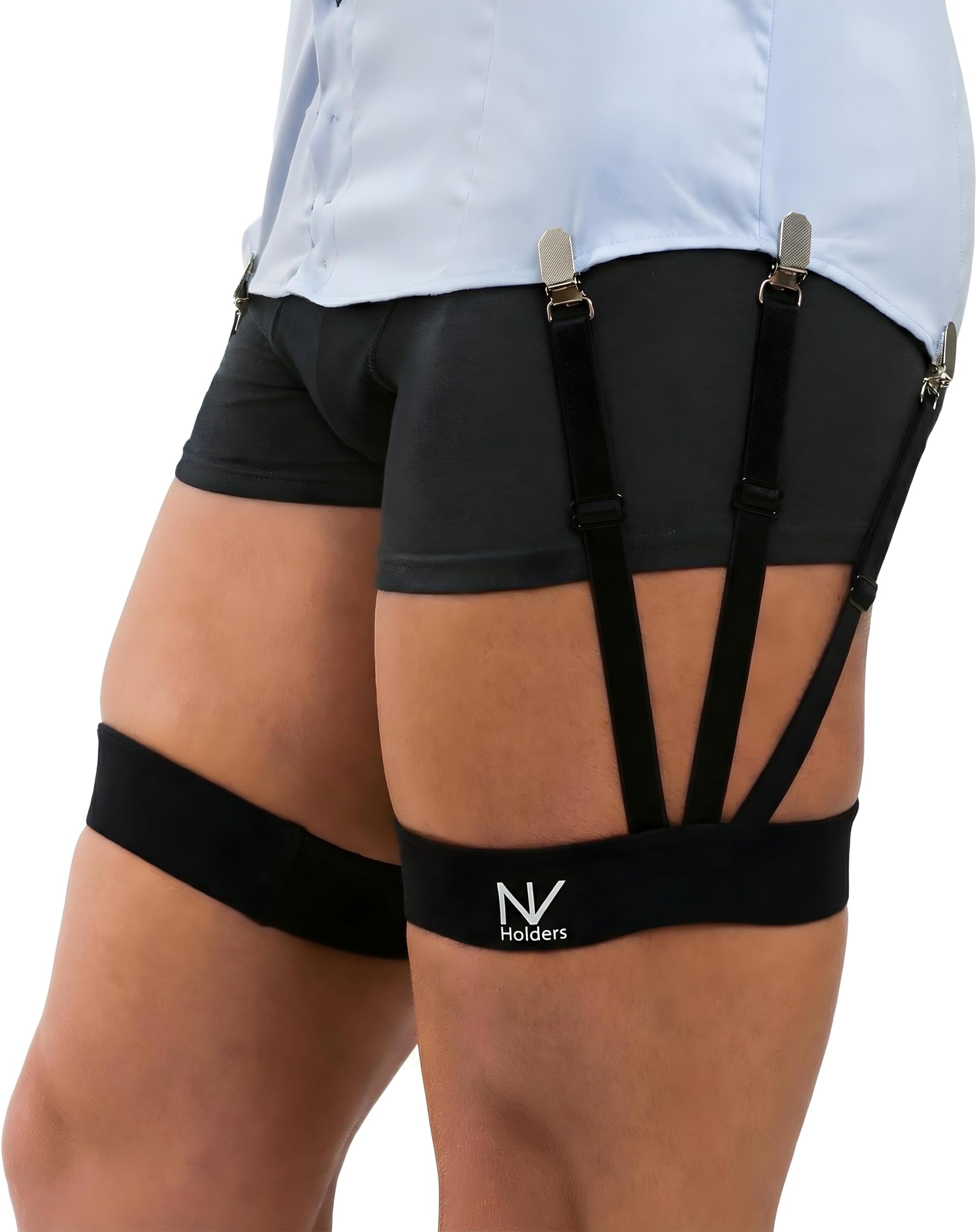 NV Holders Improved 2.0, with improved clasps; premium shirt stays, shirt holders, shirt garters, shirt tuckers for men