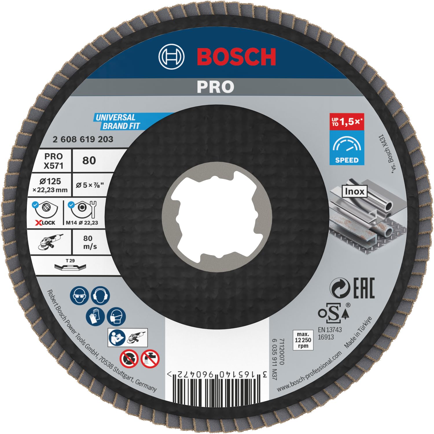 Bosch 2608619203 X-LOCK Flap Disc 125mm Zirconium Corundum Metal Use