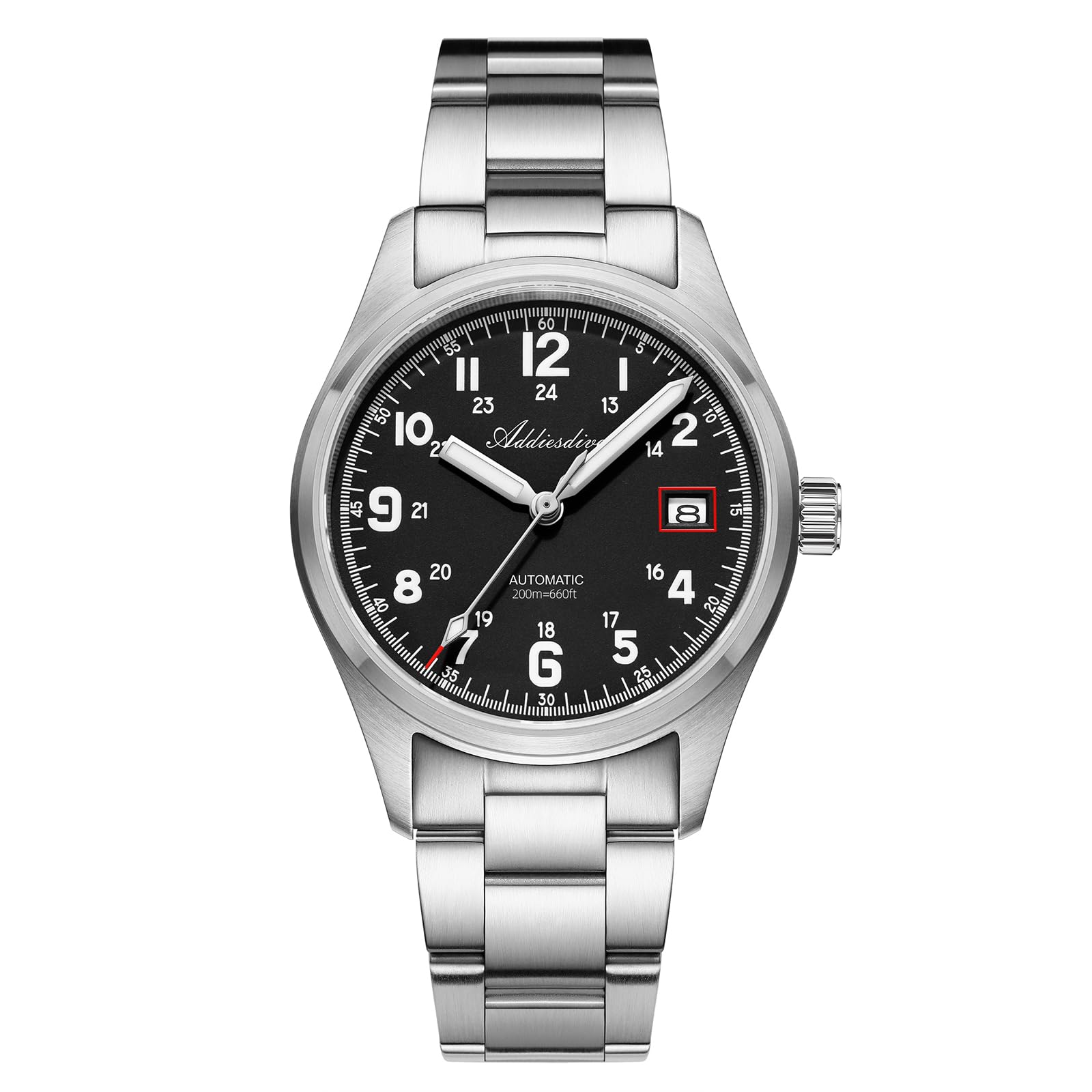 ADDIESDIVE Automatikuhr Herren NH35A Edelstahluhr 200m wasserdicht analoge Uhr Saphirglas BGW9 Leuchtend Mit Edelstahlarmband AD2070