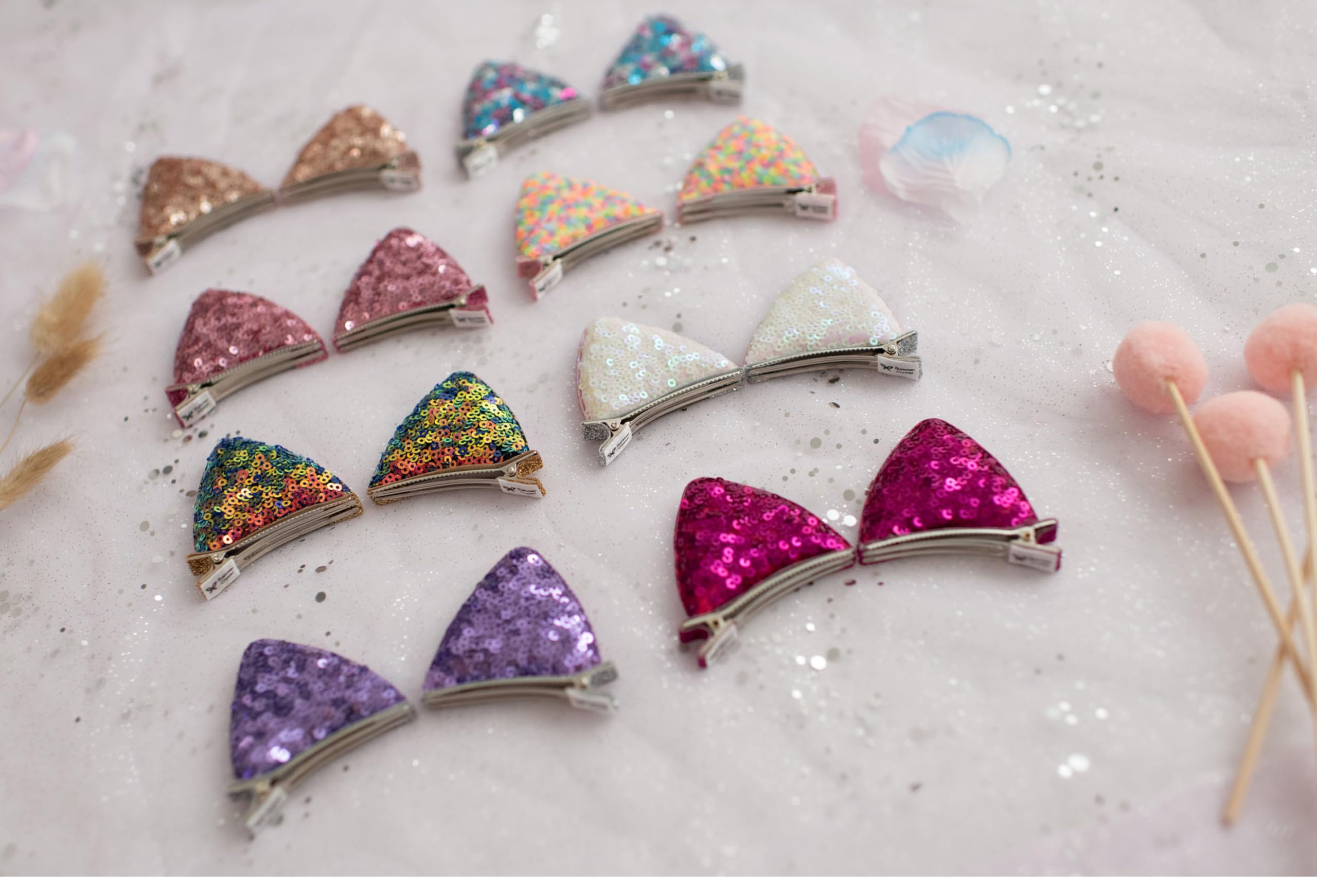 ? Super Adorable Metallic Rhinestone Pair Of Kitty Cat Ear Hair Clips ?‍⬛ Glitter Kitty Cat Ear Hair Clips, Kitten Hair Accessory, Cat  main image 2