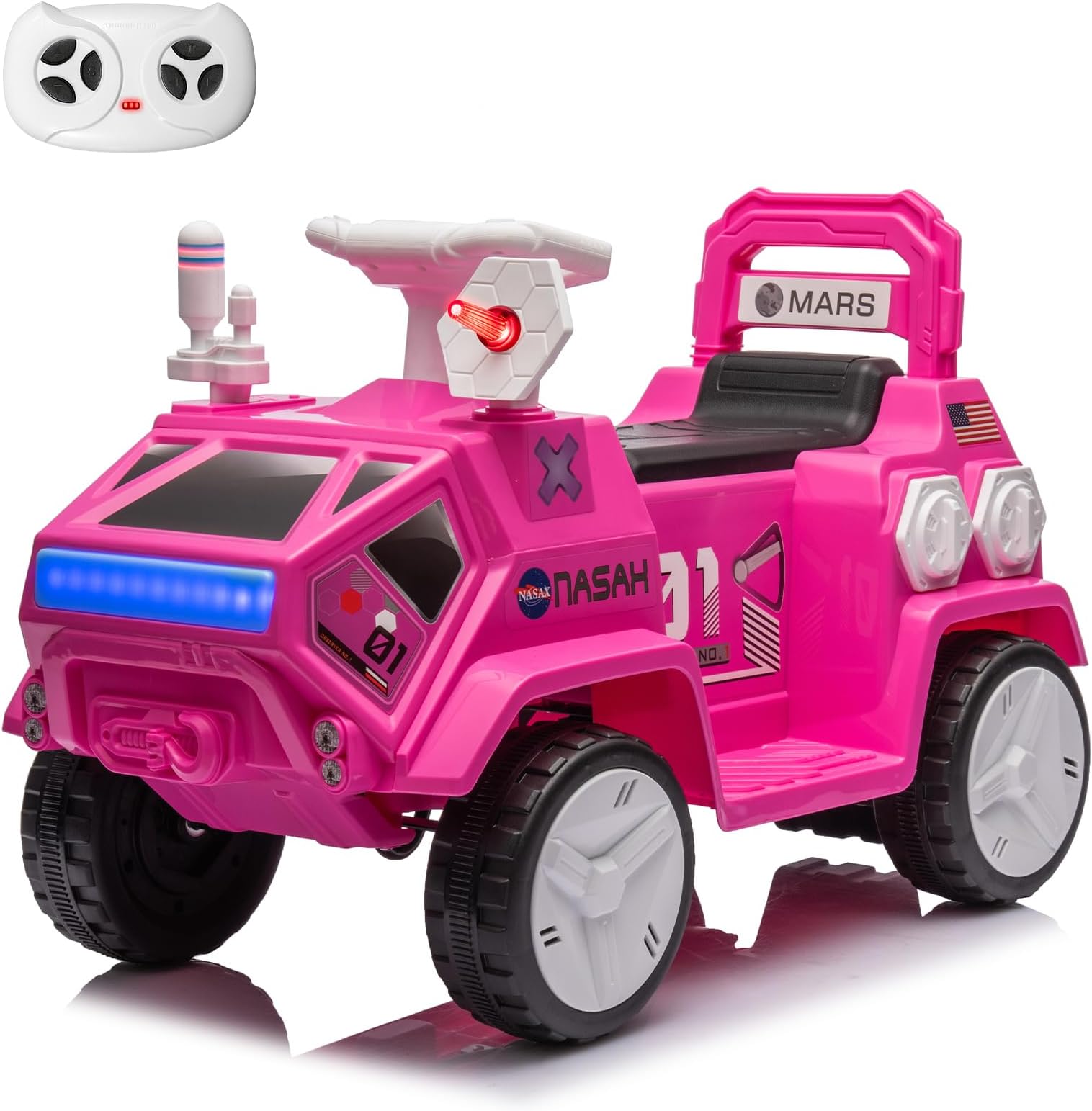 12V Kids Ride On Car, Remote Control, Bluetooth, 2.8mph Max Speed, Electric 4-Wheeler Quad ATV for Toddlers, Radar Rocket Sound & Flash Lights, Forward & Backward, USB AUX-Pink