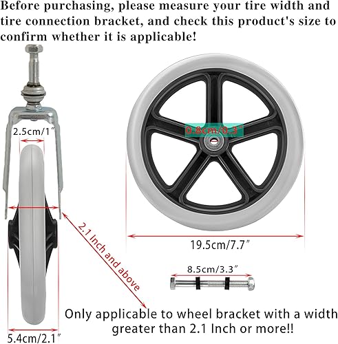 Miniatura 9 de OwnMy 2 ruedas de repuesto de goma negra de 8 pulgadas, ruedas delanteras para sillas de ruedas, ruedas delanteras antideslizantes, ruedas de