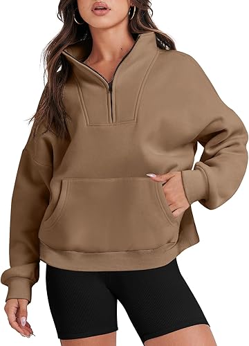 ANRABESS Sudaderas de manga larga para mujer, forro polar de gran tamaño, media cremallera, sudaderas con capucha para adolescentes y niñas, suéter