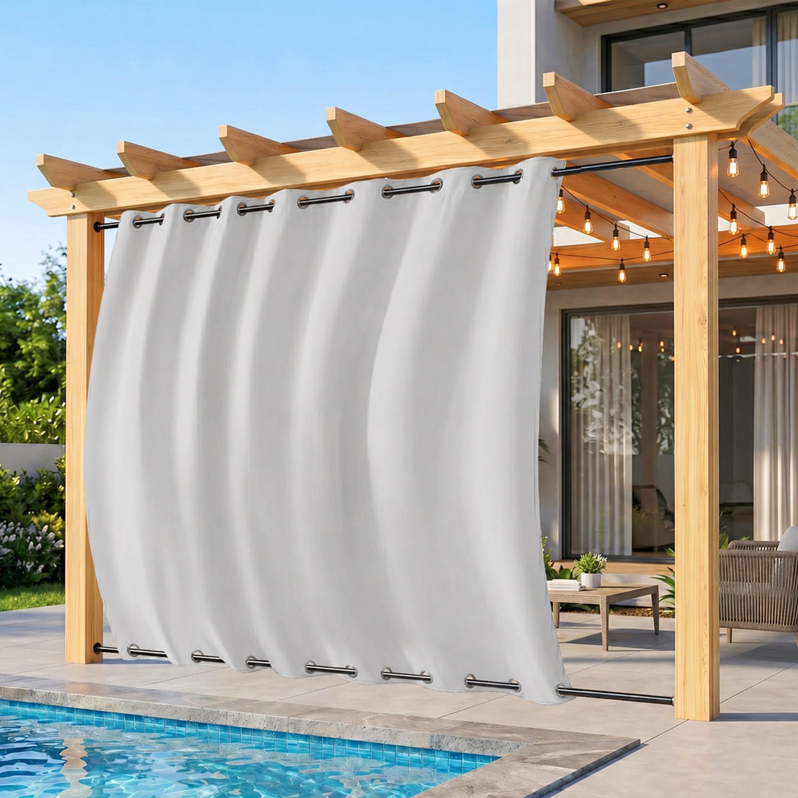 Rosnek Outdoor Curtain Waterproof, Windproof Extra Large Patio, Blackout Garden Gazebo Curtain with Top & Bottom Eyelets for Pergola, Porch & Balcony, 1 Panel, 100" W x 84" L, White — image 1