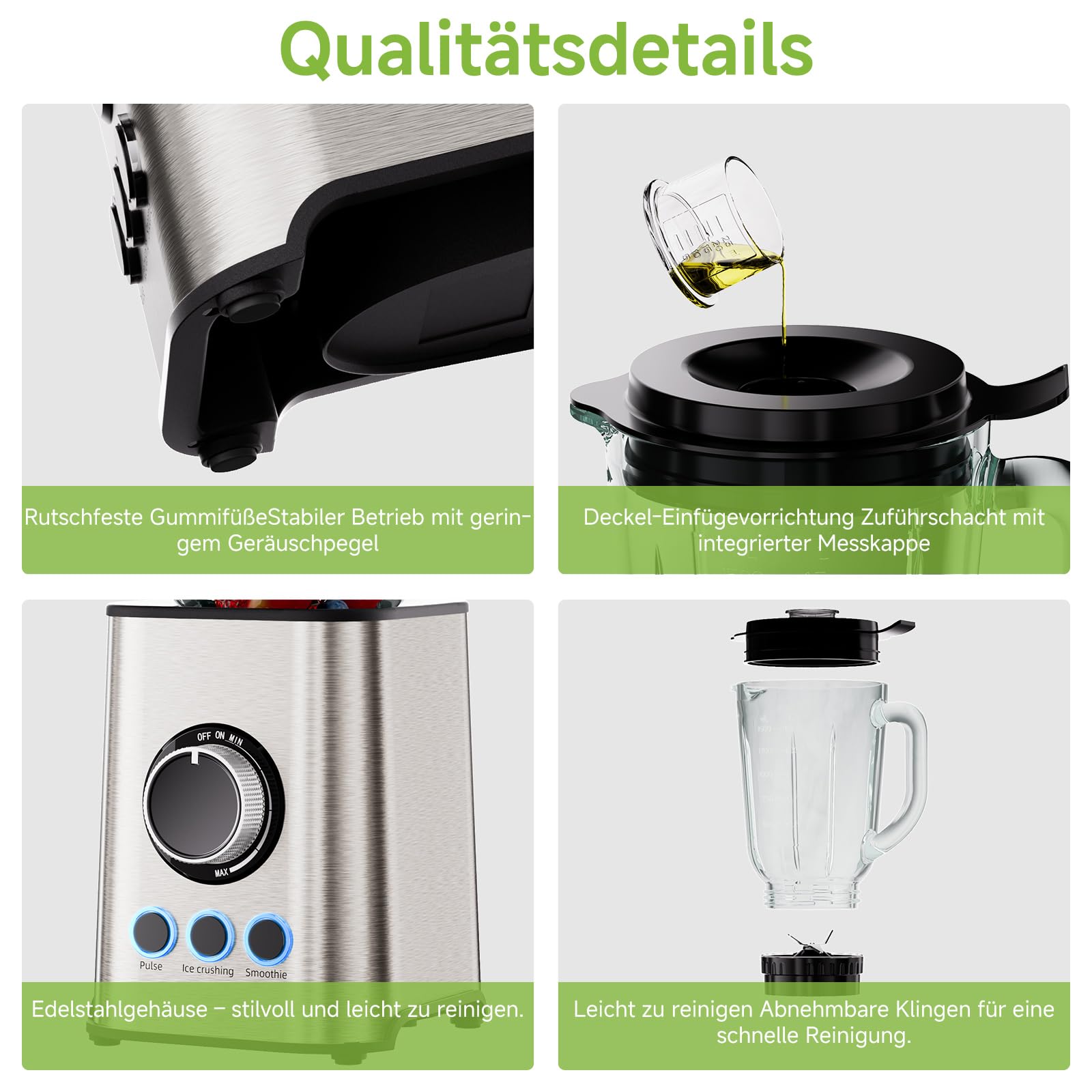 Biolomix Smoothie Maker, 1300 W, 1,5 l, mikser stojący | Z ostrzem ze stali nierdzewnej, nadaje się do koktajli, koktajli mlecznych, sosów (TB003)
