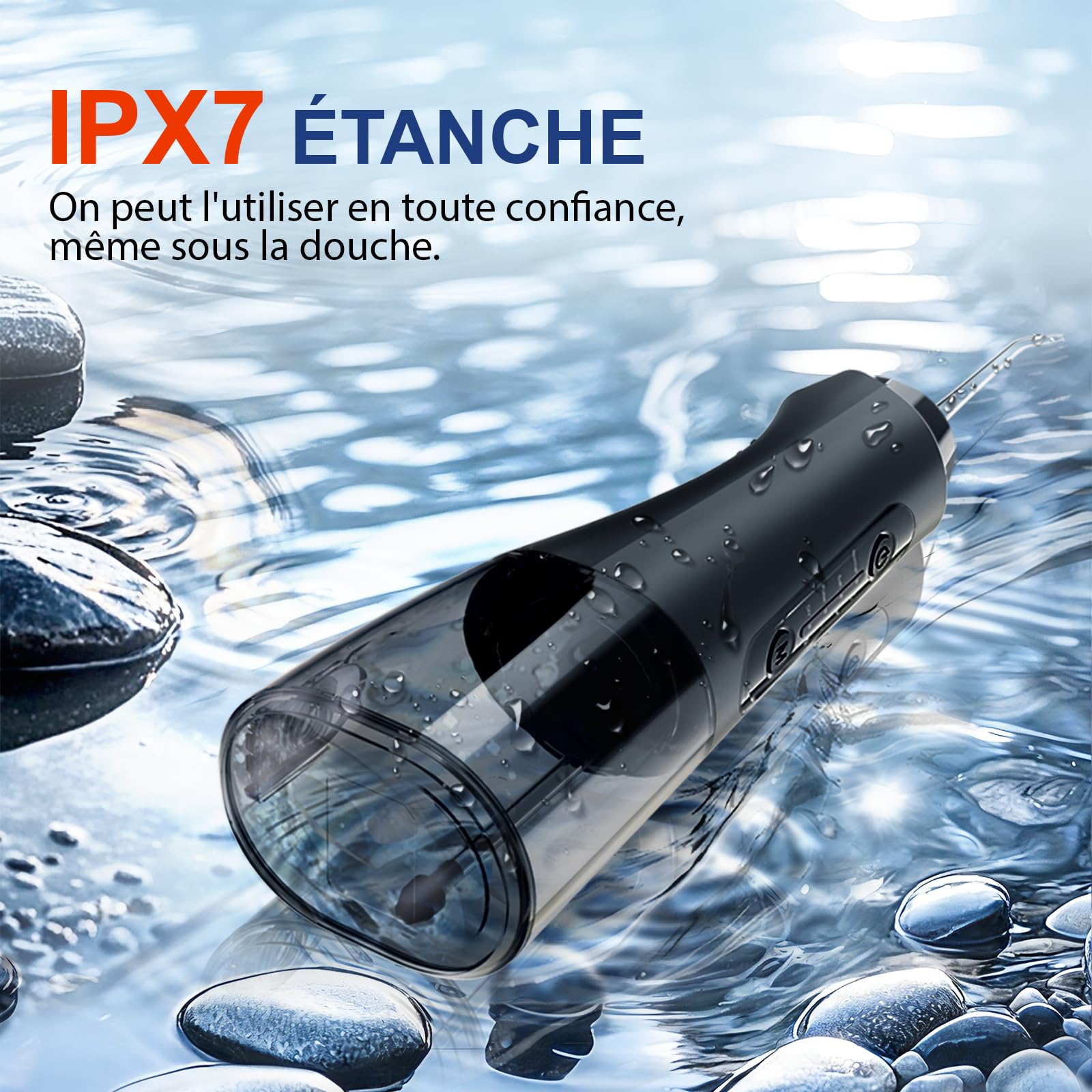 Hydropulseur Jet Dentaire, 320ML Réservoir Amovible, Étanche IPX7 Irrigateur Oral, 4 Modes de Nettoyage, 5 Buses Portable Water Flosser, Irrigateur Dentaire pour la Maison et Les Voyages, Noir