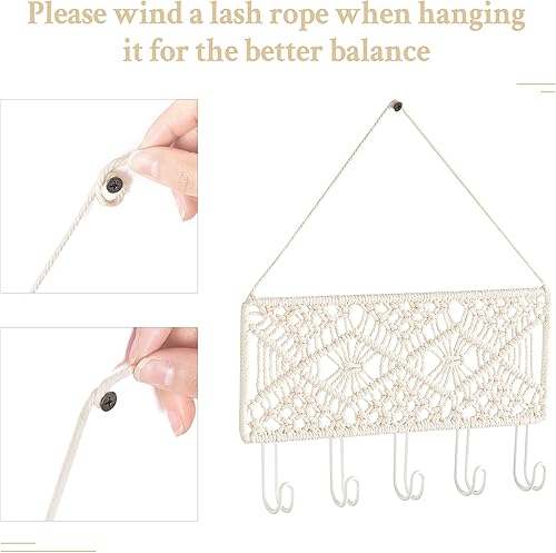 Miniatura 6 de Mkono Estantes colgantes de macramé, soporte para llaves, decoración de pared bohemia