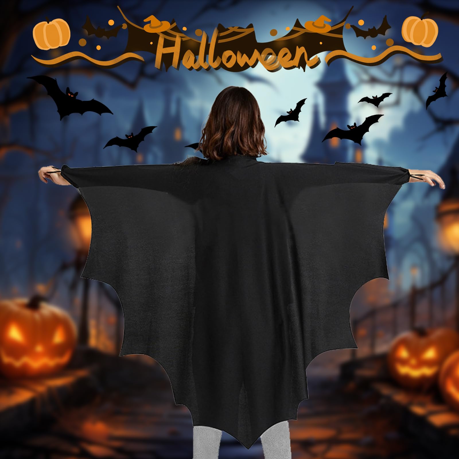 Kostium nietoperza dla dzieci, peleryna z nietoperzem, kostium na Halloween, dla wzrostu 130, 140, 150 cm, dla dziewcząt i chłopców, na Halloween, Cosplay, karnawał
