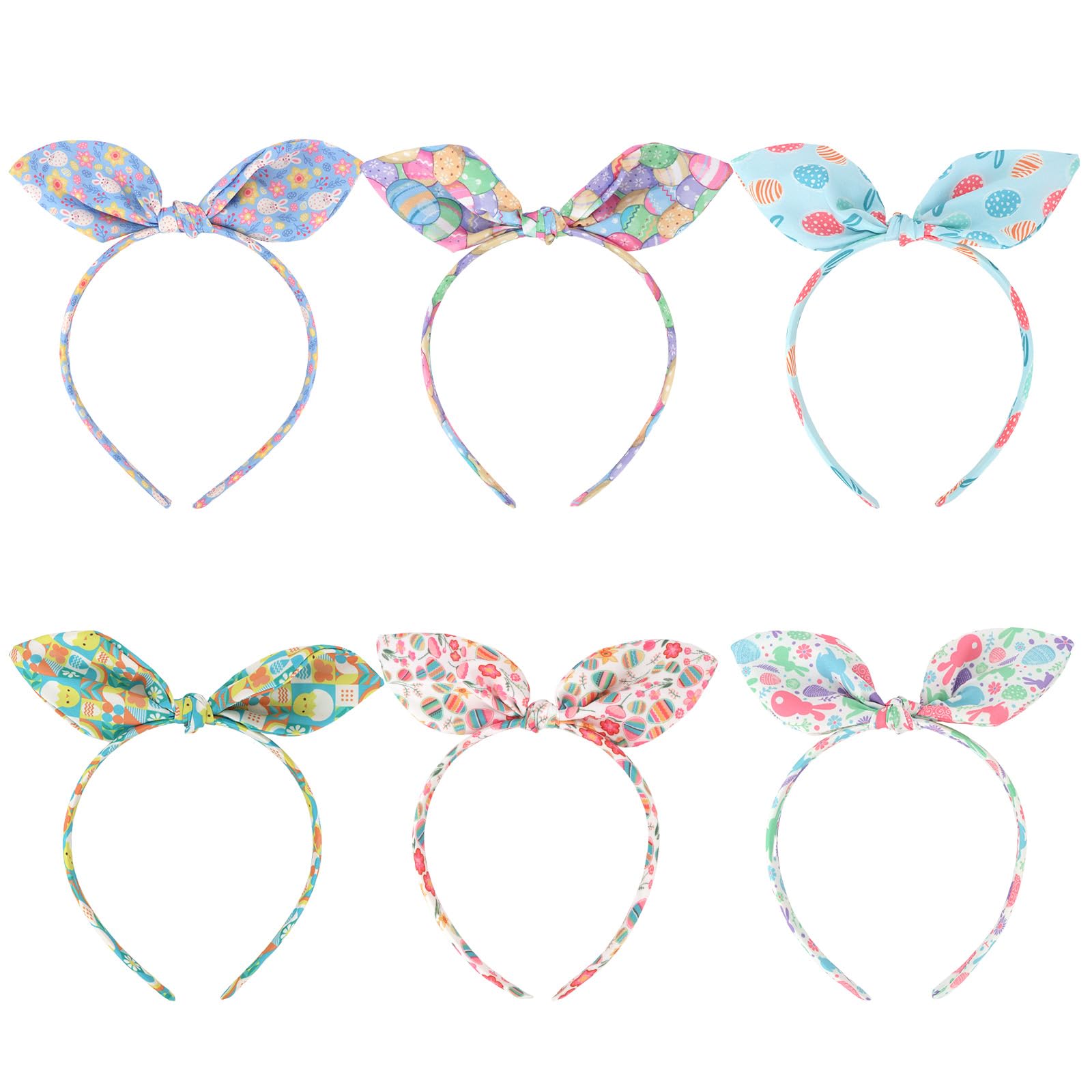 AMCAMI Easter Headbands, 6 Pack Bunny Ear Detachable Knot Headbands, Soft Fabric Easter Print Festive Spring Hair Accessory for Women Party Daily Wear-image-31