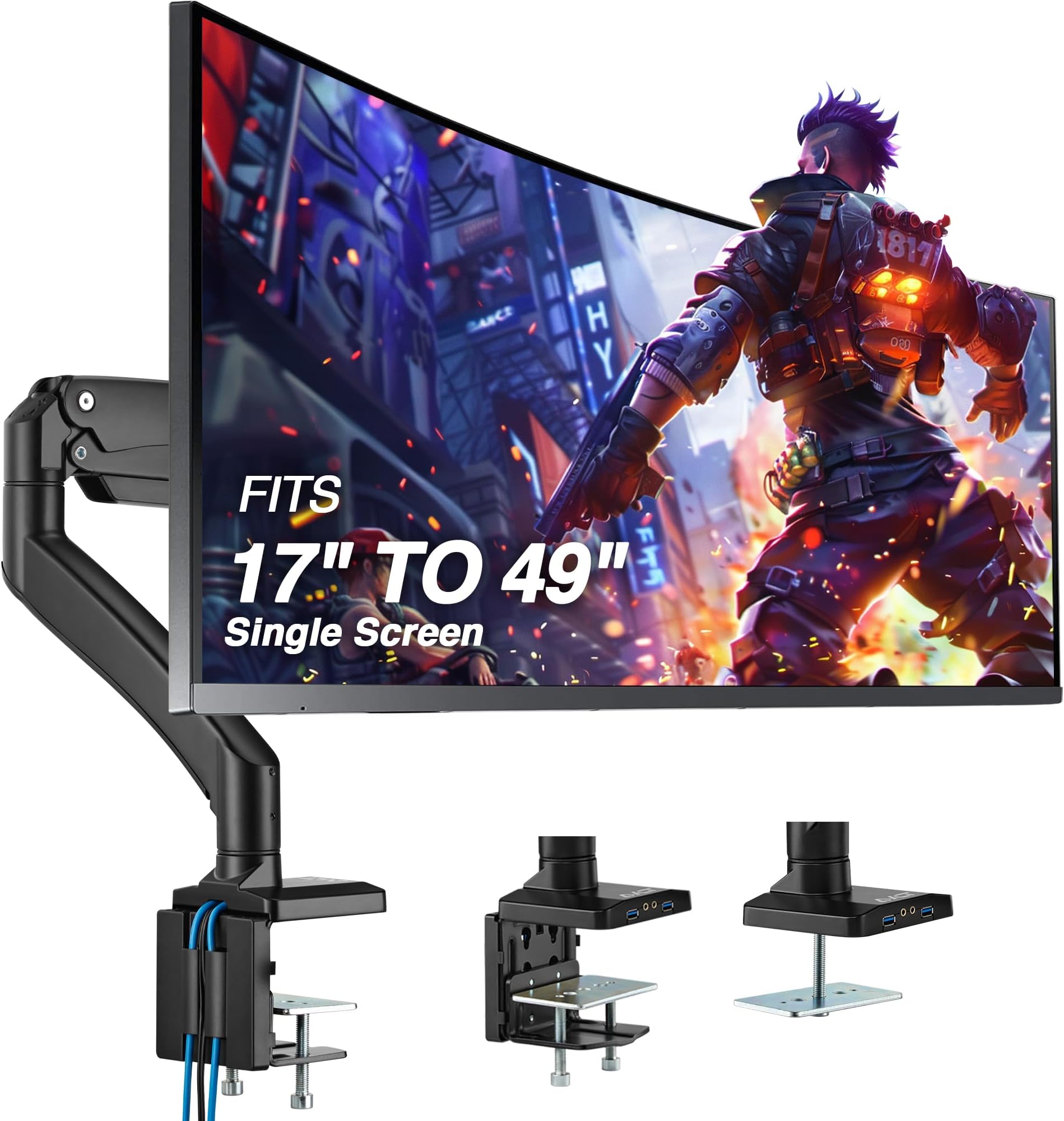 Adjustable Arm Single Power 33lbs Mount Ultrawide Monitor Desk Stand