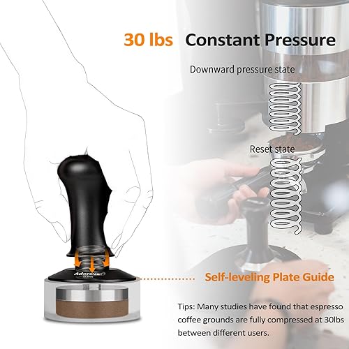 Miniatura 4 de Tamper de café expreso de 2.098 in, manipulador de barista calibrado con resorte de 30 libras, base de acero inoxidable para máquina de expreso,