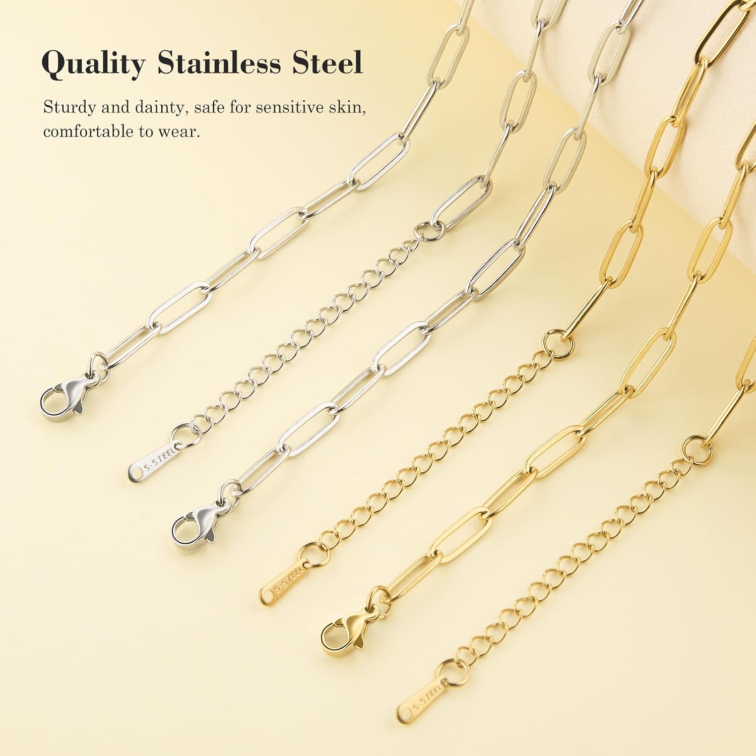 KYUNHOO 18 Inch Stainless Steel Jewelry Chains for Making Necklace Crafts | 20 Pack Paperclip Chain Necklace for Women Men with Adjustable Extender Chains