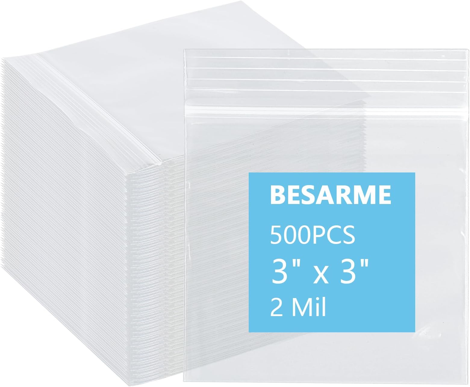 500 PCS 3" x 3" Small Plastic Bags for Jewelry Mini Clear Plastic Poly Bag 2 Mil with Resealable Lock Zipper for Storage Gifts Candy Screws