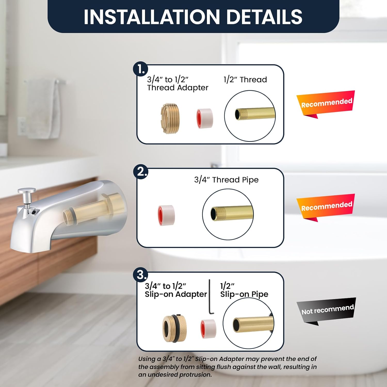 Solimeta Upgrade Copper Internal Fittings Tub Spout with Diverter Chrome, Bathtub Faucet with Shower Diverter