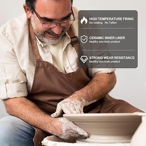 Miniatura 5 de Magnifique - Calentador de alimentos manual redondo de 5 cuartos de galón con 3 ajustes de cocción, olla de cerámica negra y negra de acero