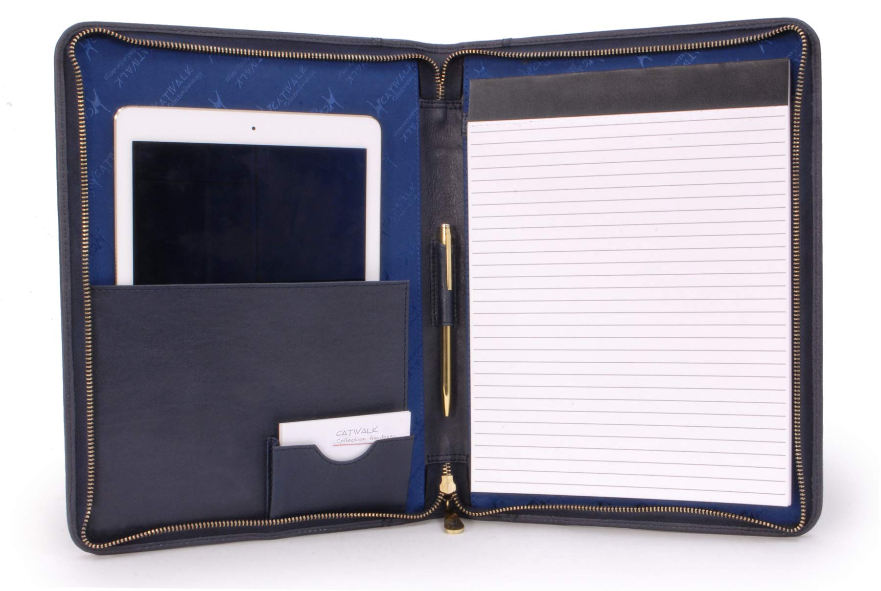 CHLOE Porte Document Cuir Femme Portefeuille de Voyage Zippé A4 Bloc-Note Pochette Pour Tablette Bleu