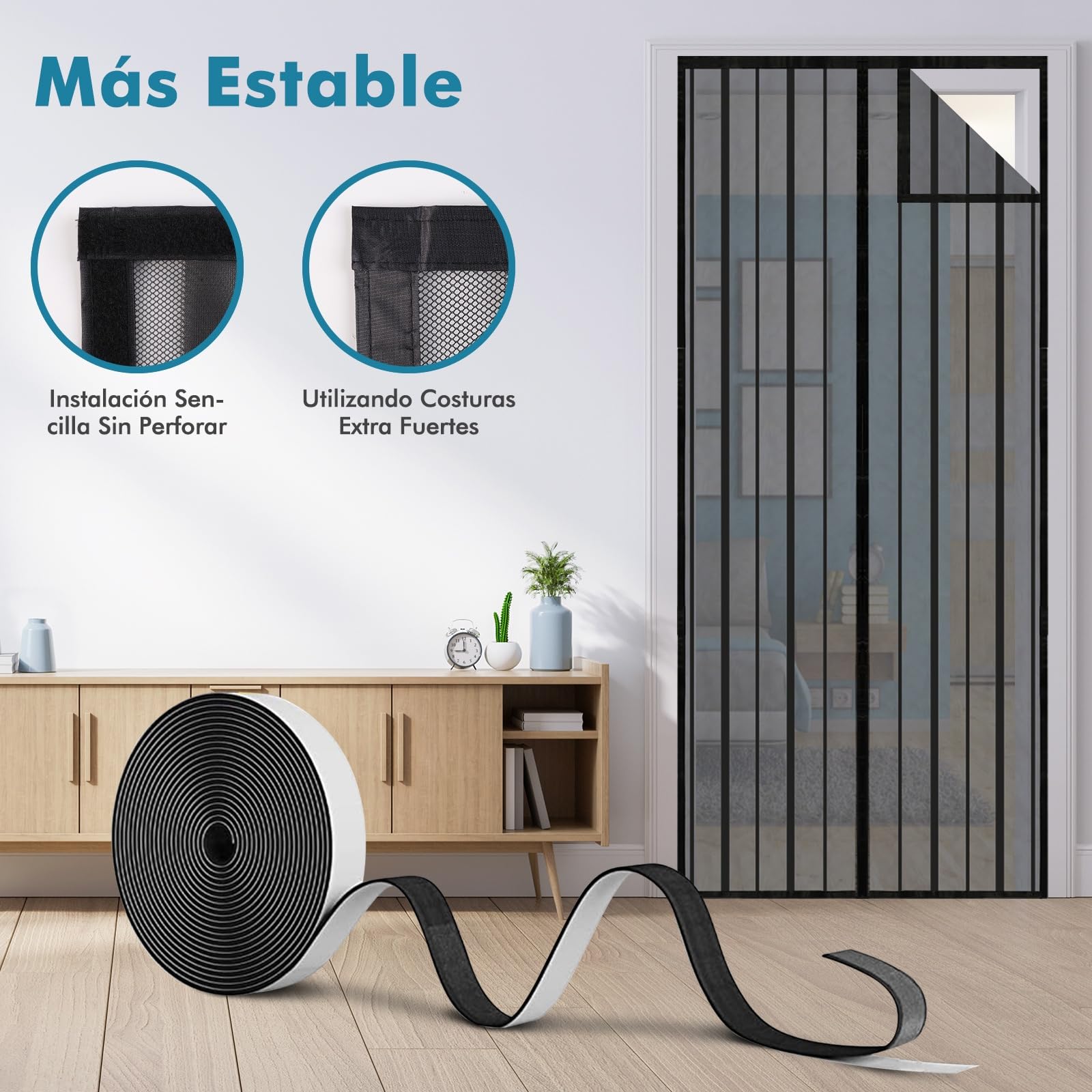 Sekey 80 x 205 cm Mosquitera para puertas, cortina magnética antiinsectos avanzada para balcón y patio, montaje fácil de pegar, kit de instalación completo, negro — view 4