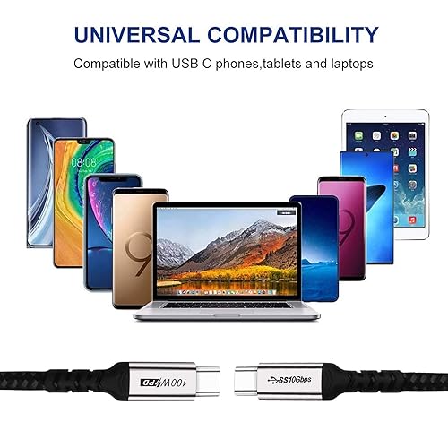 Miniatura 5 de Cable corto USB C a USB C (paquetes de 2 paquetes de 1.5 pies), 3.1 Gen 2 10Gbps 100W 4K USBC Video Cable de carga rápida de transferencia de datos