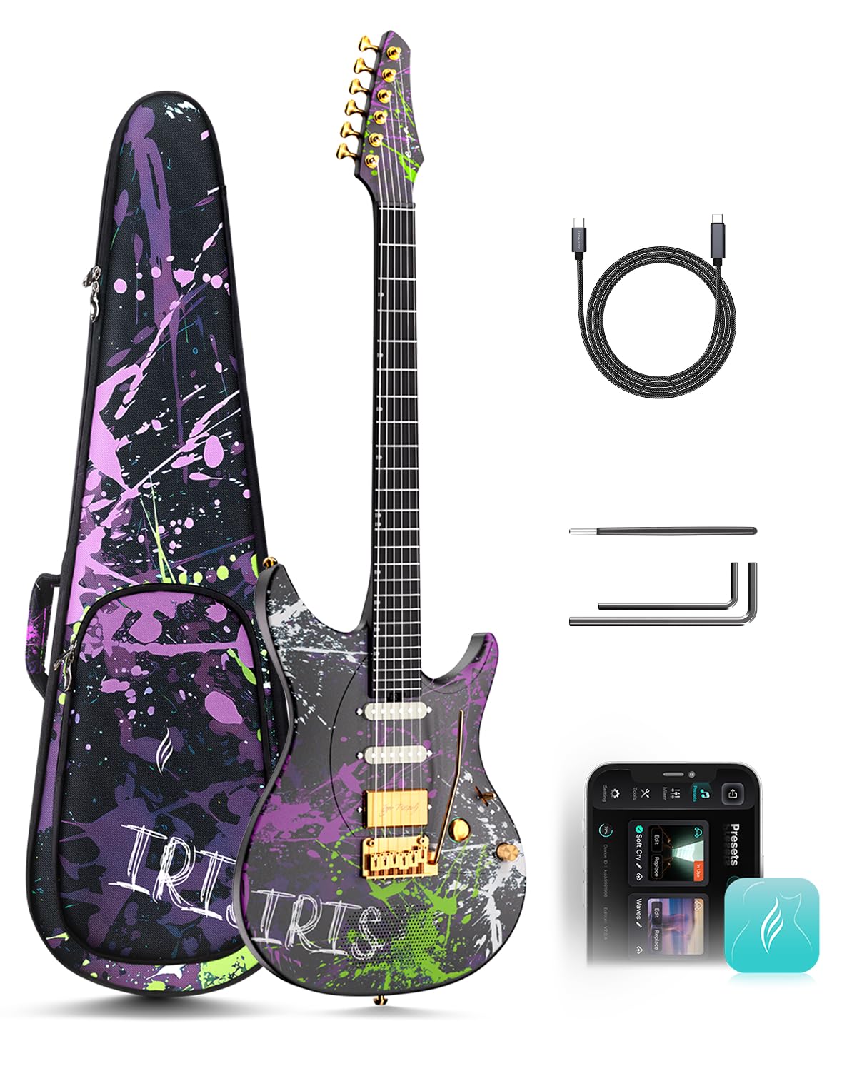 Enya Inspire Smart Electric Guitar, 39" Carbon Fiber, Built-in 15W Speaker