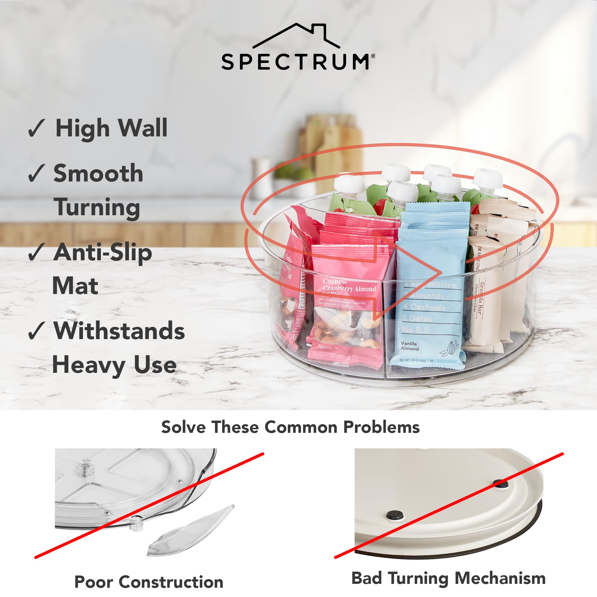 Spectrum Hexa Lazy Susan - Juego de 2 bandejas giratorias de Almacenamiento para refrigerador, despensa, Armario, Mesa y organización de estantes Especias, condimentos, Productos y más