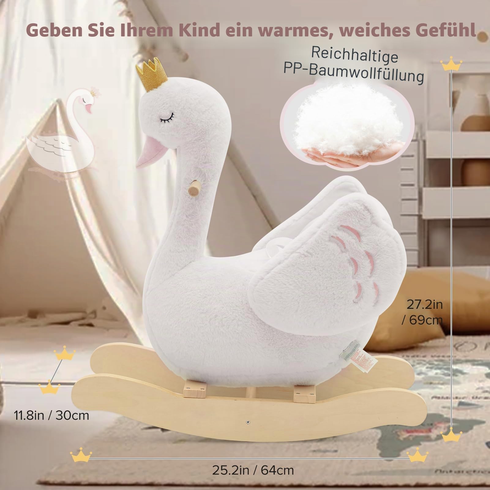 labebe Schaukeltier, Schaukelpferd, Schaukelspielzeug für Kleinkinder, weißer Holz-Schaukelstuhl
