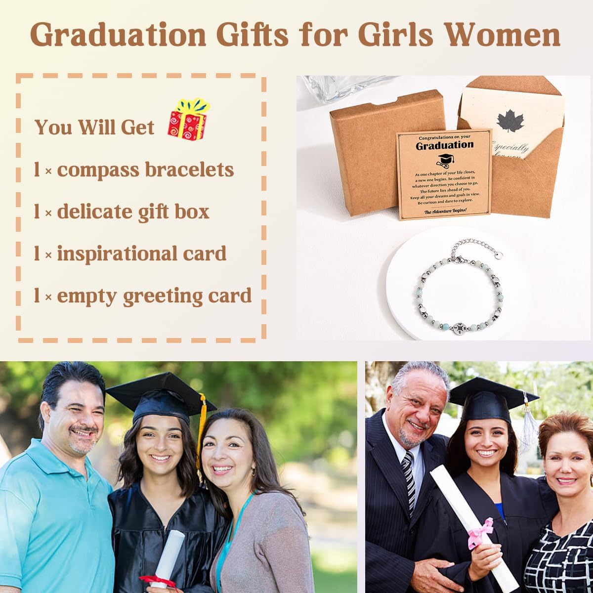 2026 Graduation Gifts for Her, Compass Bracelet for Girls Women, Inspirational High School College Class of 2026 Graduation Gifts