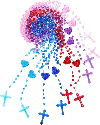 Surtido de rosario de cordón de corazón, cuentas de oración para la escuela dominical a granel, colores surtidos, 16 pulgadas, cuentas de 0.236