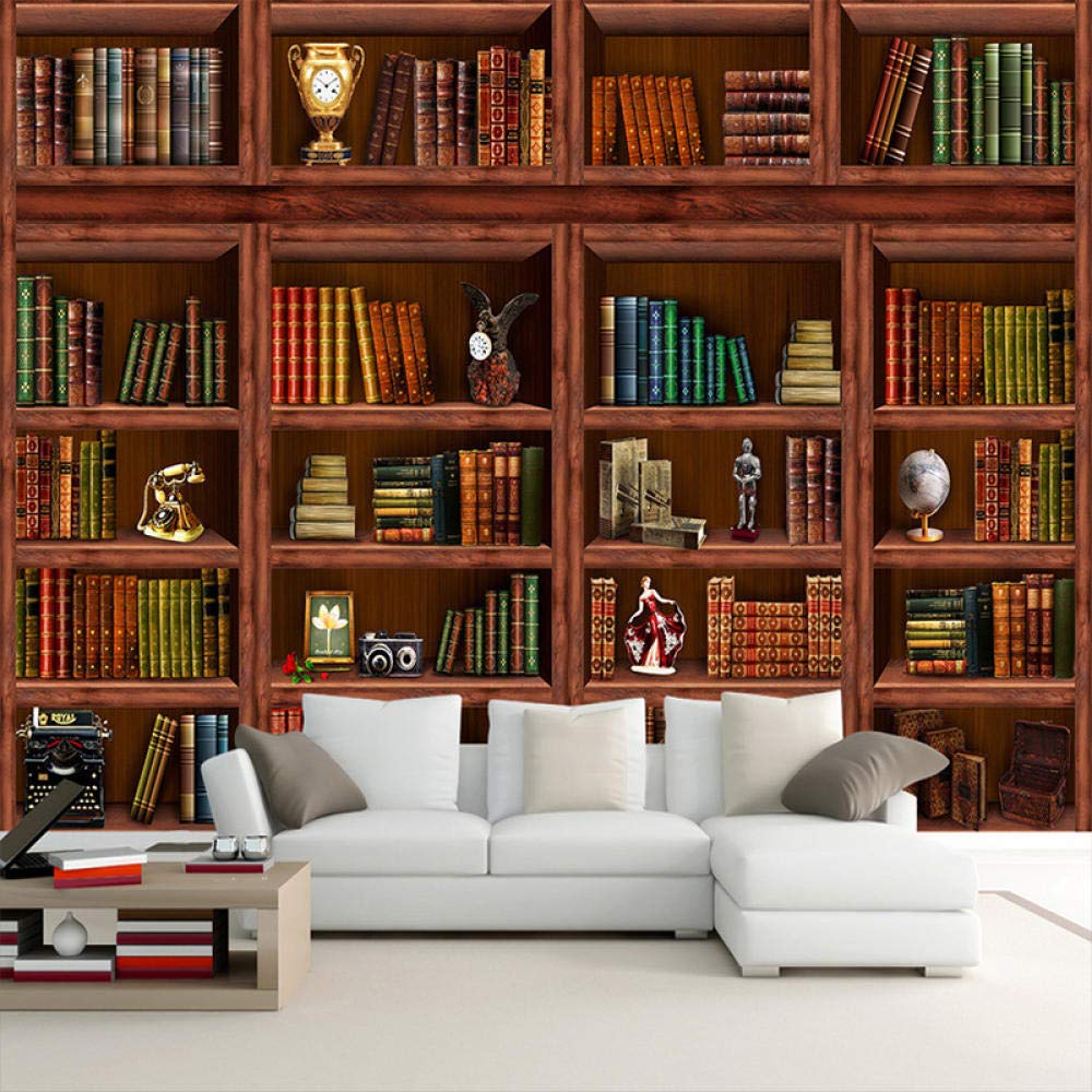 Papier peint 3D bibliothèque murale stéréo grand format 350X245cm salon
