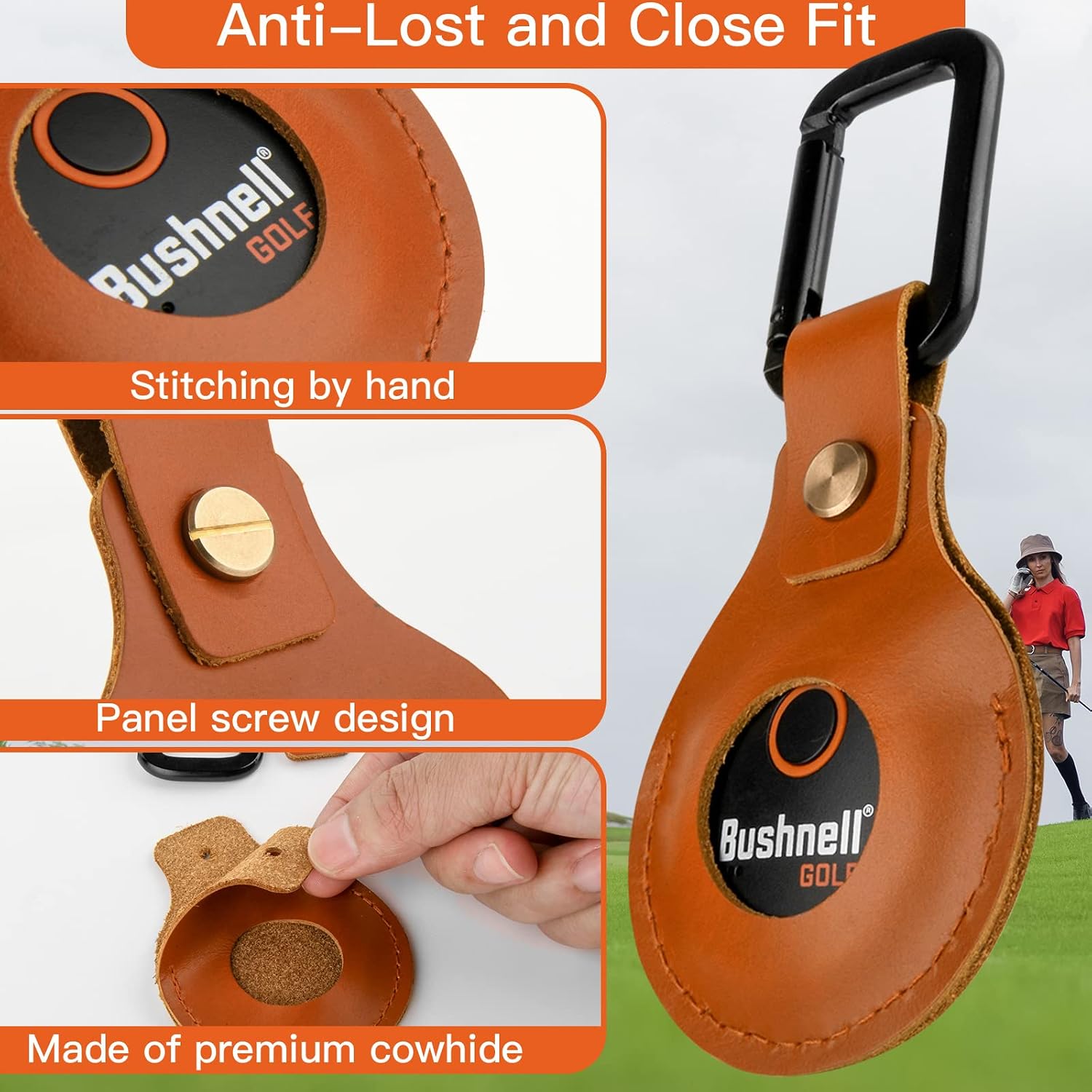 Xxerciz Genuine Leather Case Suitable for Bushnell Wingman GPS Speaker Remote Button, Small Remote Holder with Carabiner, Protective GPS Case Cover Accessories, Brown