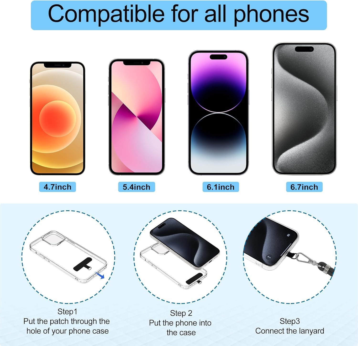 takyu Cell Phone Lanyard, Crossbody Phone Lanyard 1 Pack Adjustable Neck Strap and 1 Pcs Phone Wrist Strap with 2x Phone Tether Patches for Most Smartphones-Black - Image 6