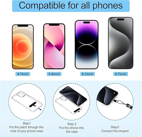 Miniatura 14 de takyu Cordón para teléfono celular, correa ajustable para el cuello y 2 correas de muñeca para teléfono con parches de sujeción para teléfono