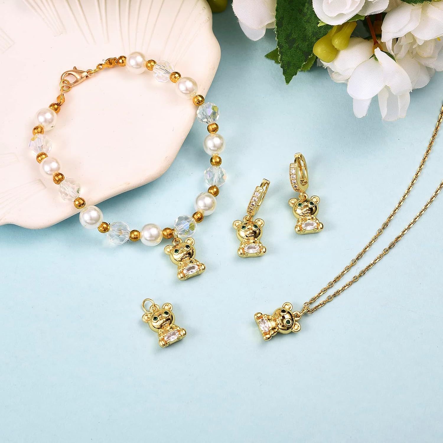 10 Pieces Bear Cubic Zirconia Pendants Brass Animal Charm Pendant Real 18K Gold Plated for Jewelry Necklace Bracelet Earring Making Craft - Image 5