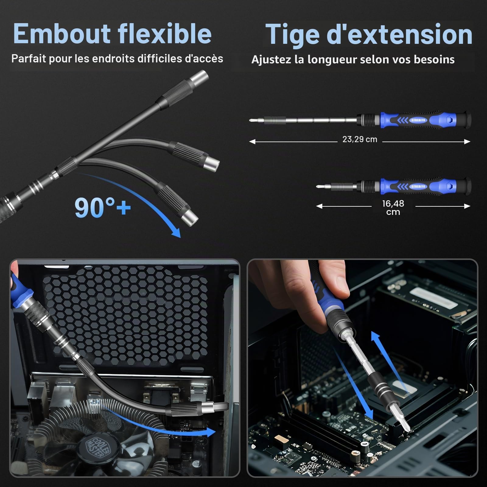 STREBITO Sets de tournevis de précision électroniques 142 pièces avec 120 embouts, kit d'outils de réparation magnétique pour iPhone, MacBook, ordinateur, portable, PC, tablette, PS4, console de jeux