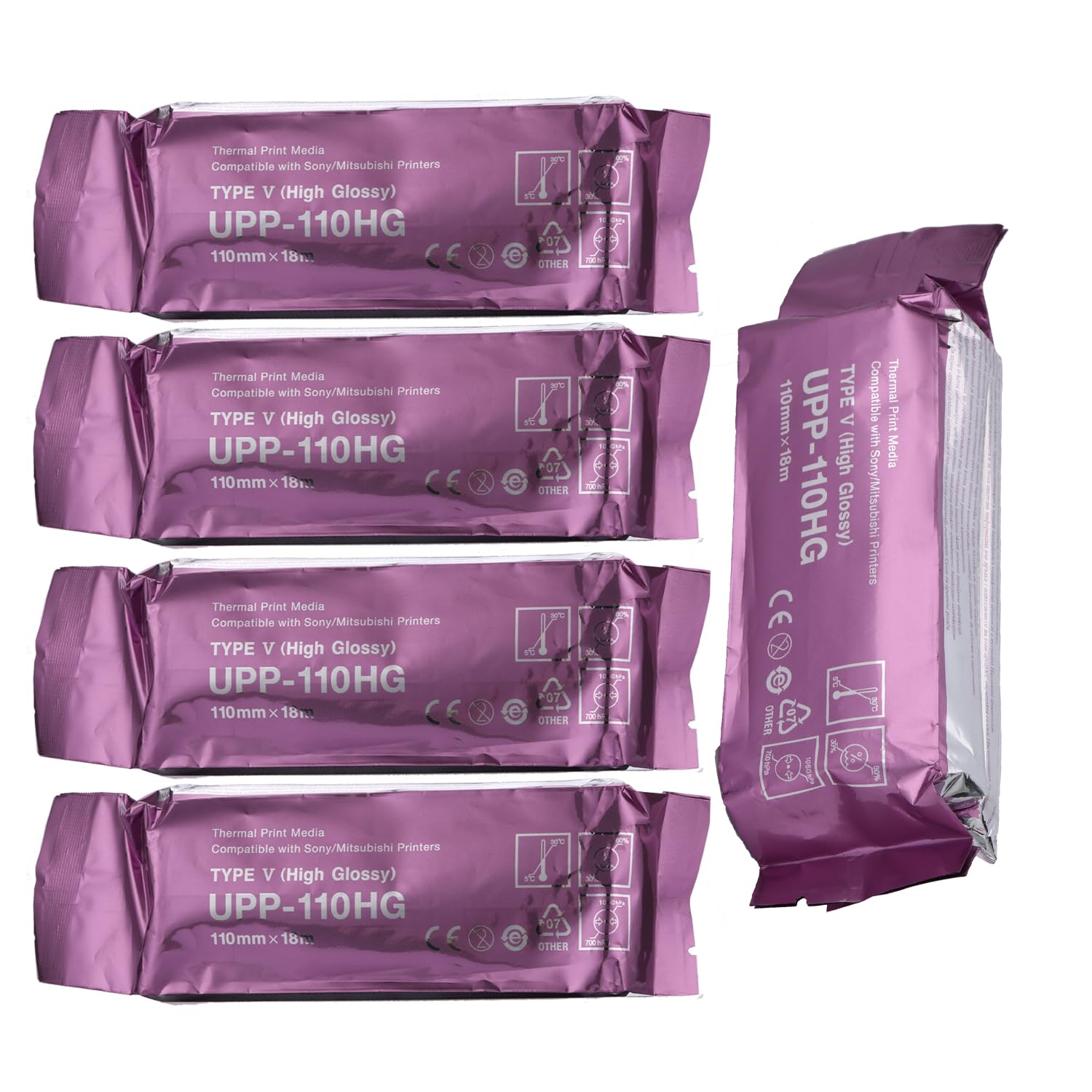5 Rolls UPP-110HG High Gloss Ultrasound Paper Type V, UPP-110HG Sony Compatible Ultrasound Paper(110mm x 18m), for Sony Ultrasound Thermal Print Film