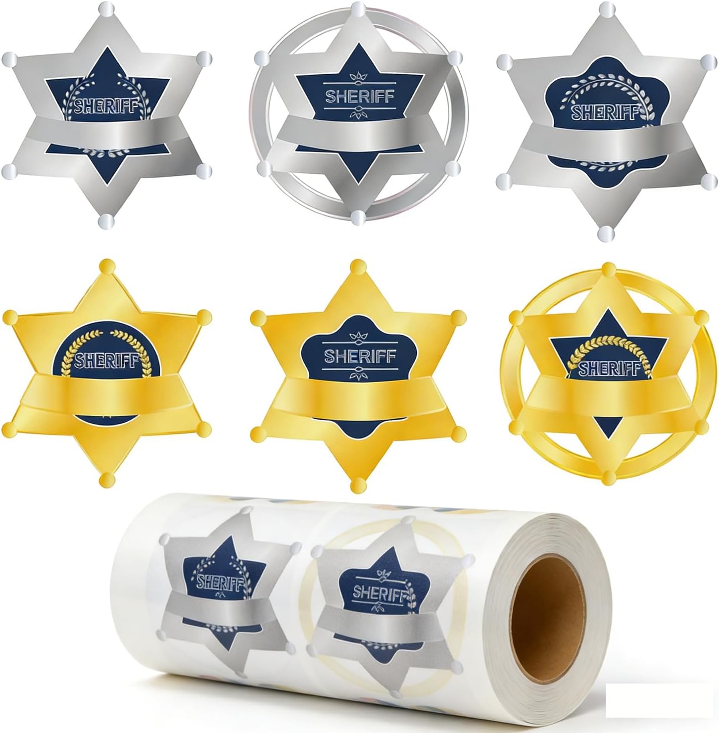 500PCS Sheriff Badge Stickers Name Tags Western Cowboy Dress Up Deputy's Badge Stickers for Kids, Name Labels