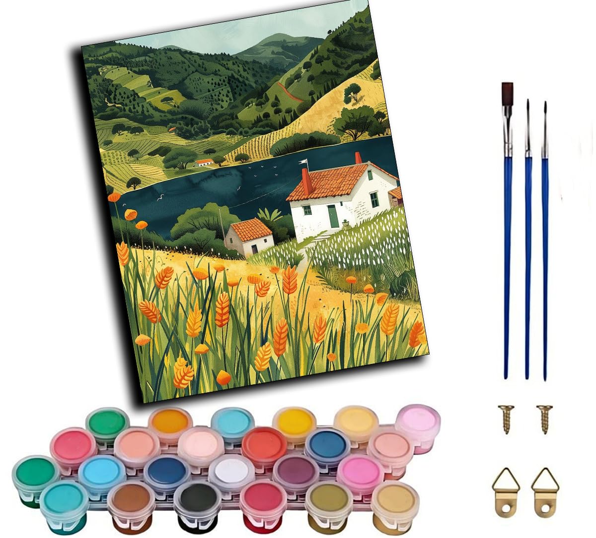 CAOGUANYU Paint by Numbers for Adults Lakeside Country Cottage- DIY Oil Painting Kits with Brushes and Acrylic Pigment, 16x20 inch Canvas,Frameless