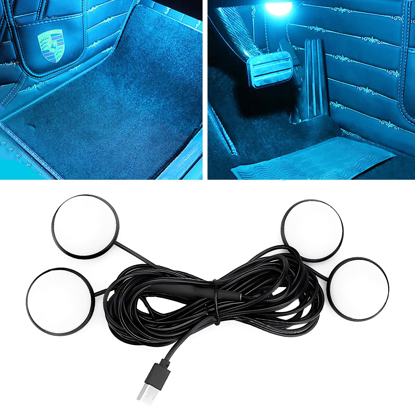 1 PC Car LED Atmosphere Light Replacement with USB Port, Vehicle Interior Decorative Light, Universal Waterproof Automotive Night Light for Car Truck SUV Garden Home Party (Ice Blue)